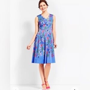 Talbots fit-and-flare sundress vibrant floral garden motif scalloped pockets. 14